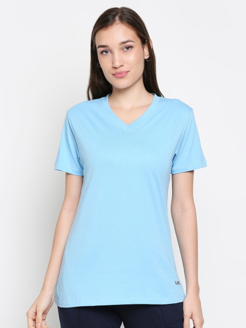 

XIN Women Blue V-Neck Pure Cotton Lounge T-shirt