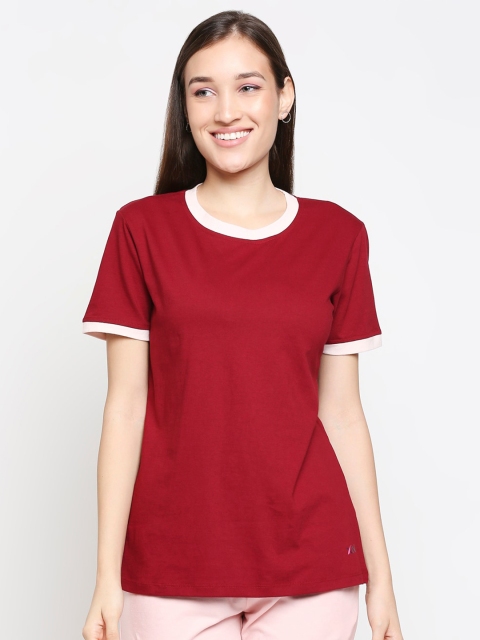 

XIN Women Maroon Pure Cotton Solid Longline Lounge T-shirt