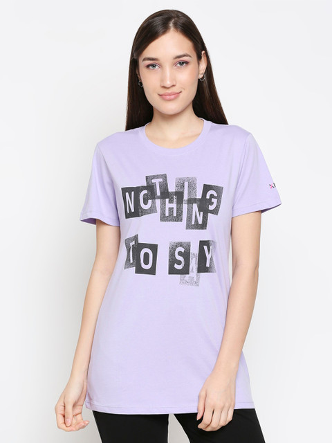 

XIN Women Lavender & Black Typography Printed Pure Cotton T-shirt