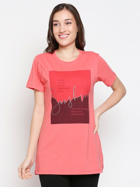 

XIN Women Pink Typography Printed Pure Cotton T-shirt
