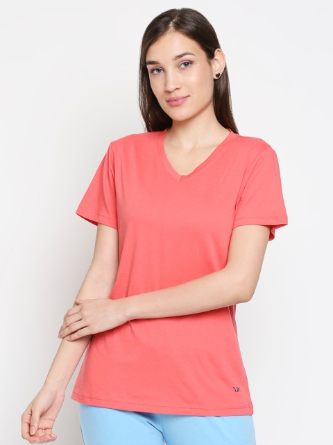 

XIN Women Pink V-Neck Pure Cotton Lounge T-shirt
