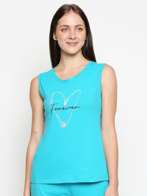 

XIN Women Blue Printed Pure Cotton Lounge T-shirt