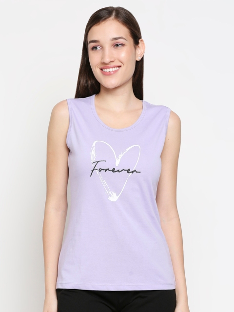 

XIN Women Lavender Typography Printed Pure Cotton T-shirt