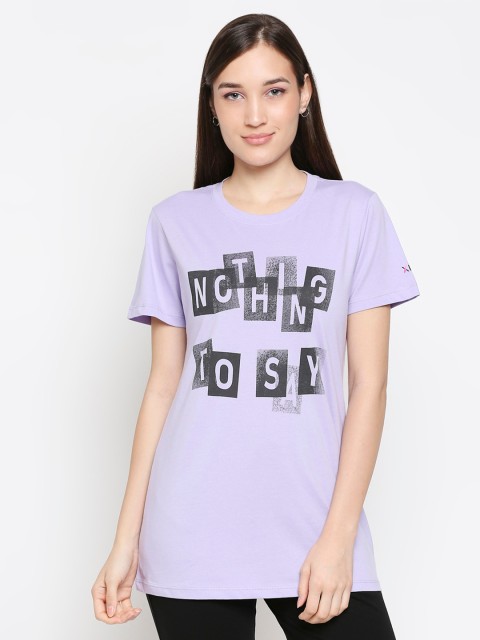 

XIN Women Lavender Typography Printed Pure Cotton Lounge T-shirt