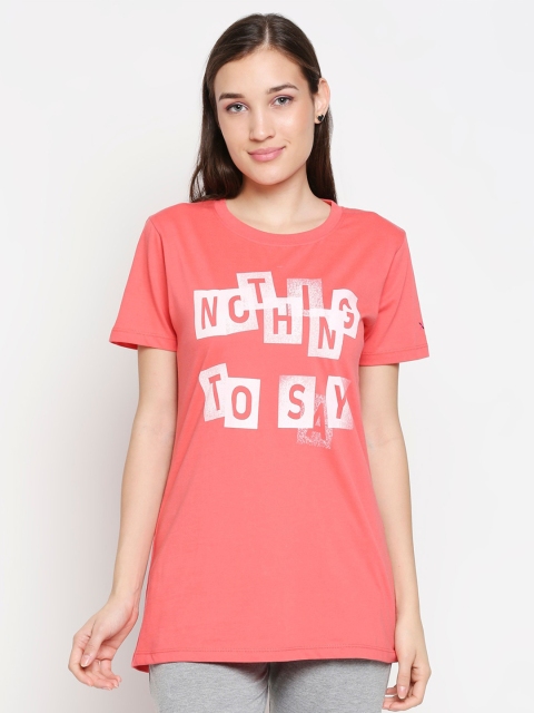 

XIN Women Pink & White Typography Printed Pure Cotton T-shirt