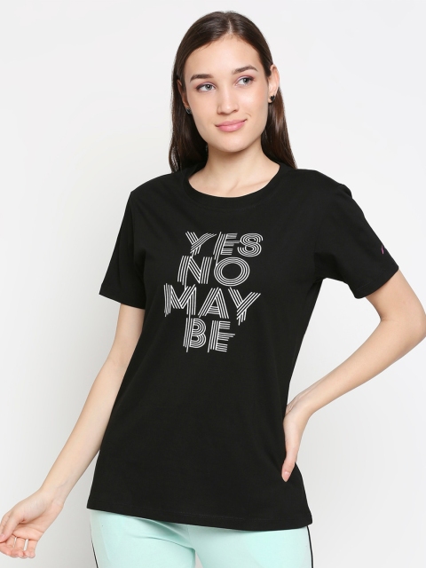 

XIN Women Black Typography Printed Pure Cotton T-shirt