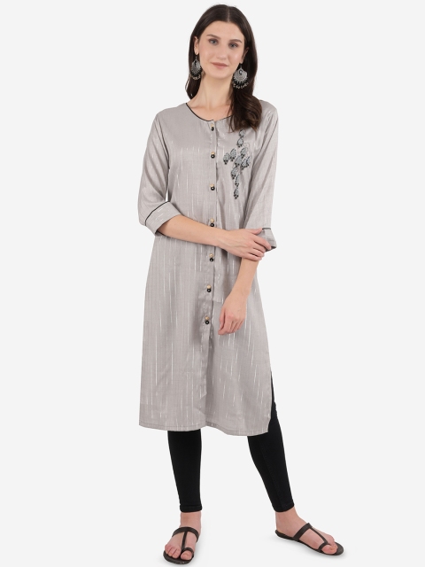 

Ashnaina Women Grey Embroidered Straight Kurta