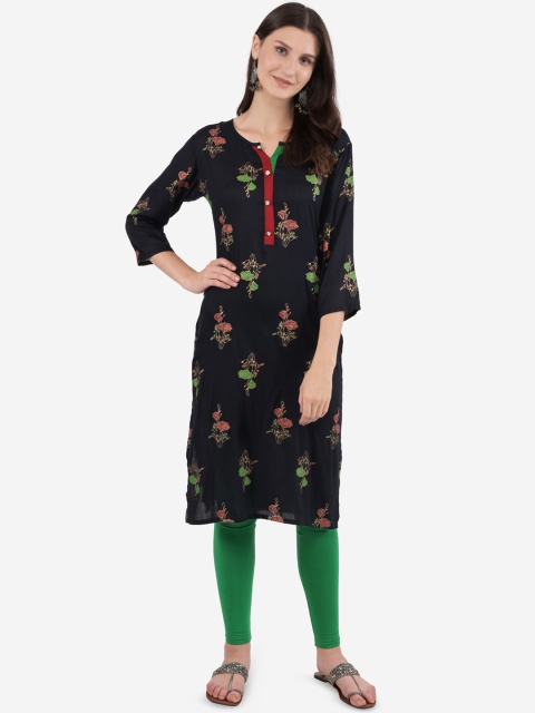 

Ashnaina Women Navy Blue Floral Embellished Thread Work Kurta
