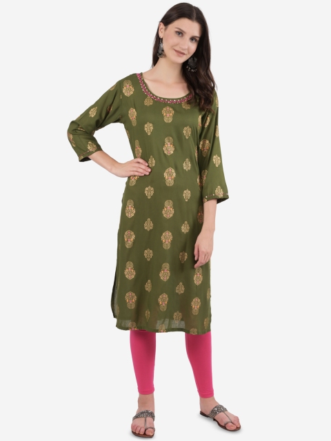 

Ashnaina Women Green Ethnic Motifs Printed Kurta