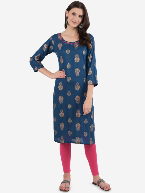 

Ashnaina Women Teal Blue Ethnic Motifs Printed Kurta