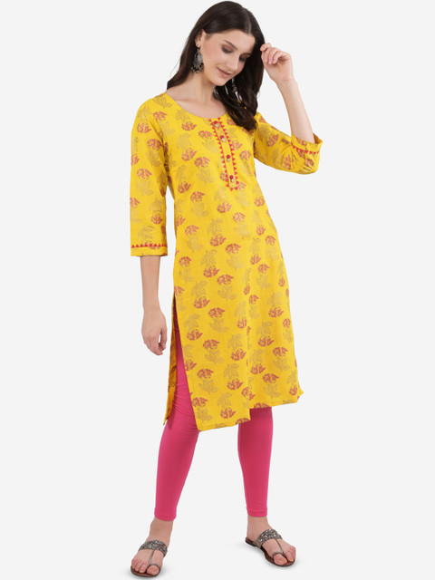 

Ashnaina Women Mustard Yellow Floral Printed Kurta