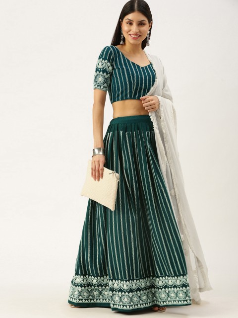 

LOOKNBOOK ART Teal Sequinned Semi-Stitched Lehenga & Unstitched Blouse With Dupatta