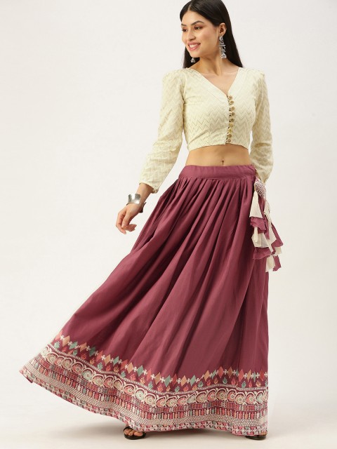 

LOOKNBOOK ART Pink & Off White Semi-Stitched Lehenga & Unstitched Blouse