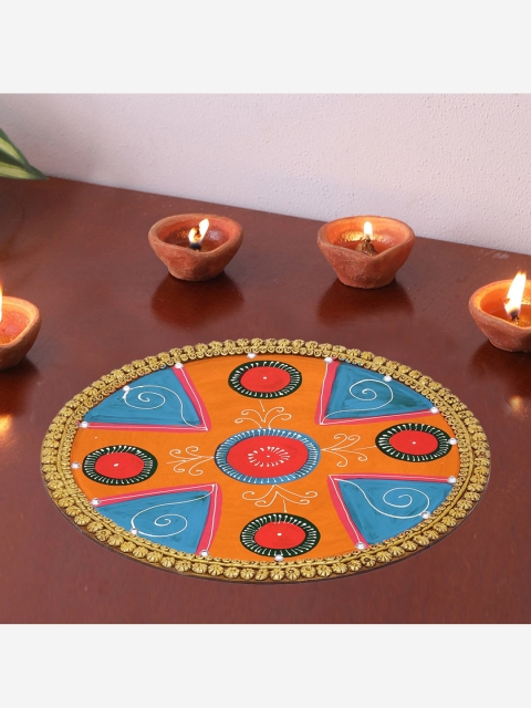 

Aapno Rajasthan Multicoloured Clay and Wood Handpainted Plate, Multi