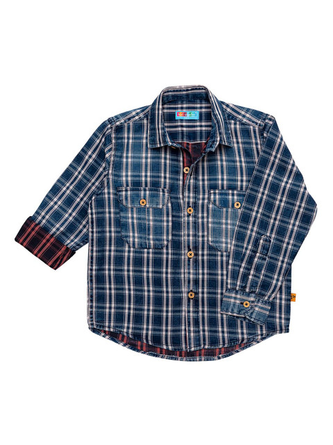 

Kid Studio Boys Navy Blue Smart Opaque Checked Casual Shirt