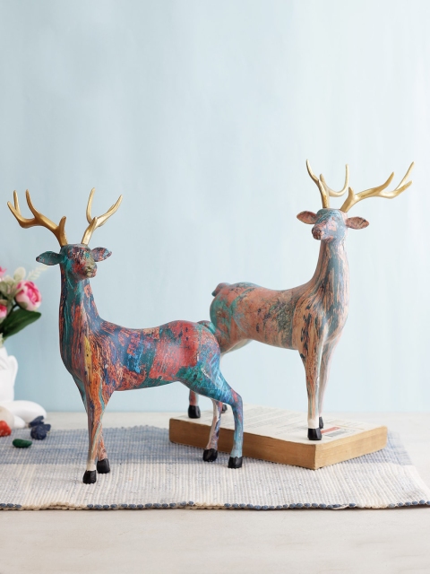 

TAYHAA Set Of 2 Orange & Blue Polyresin Showpieces