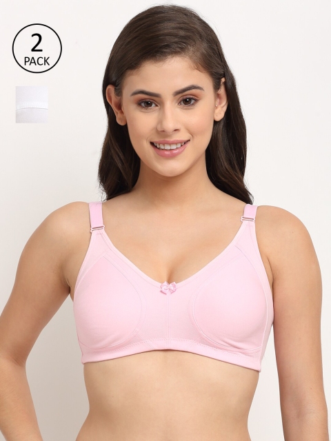

Friskers Pack Of 2 White & Pink Everyday Bra Lightly Padded