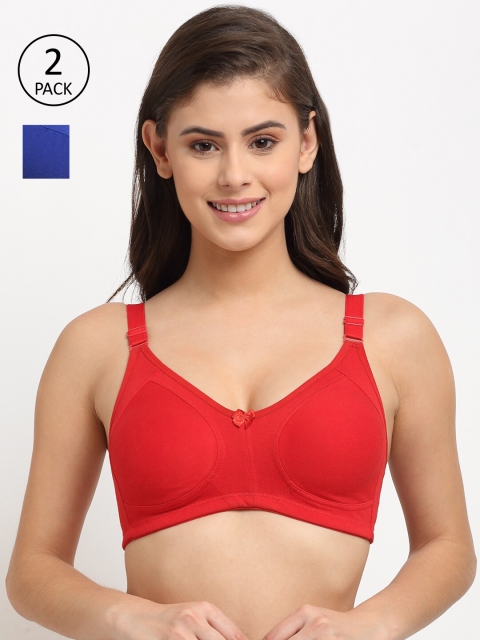 

Friskers Pack of 2 Blue & Red Cotton Balconette Bras Padded & Non-Padded