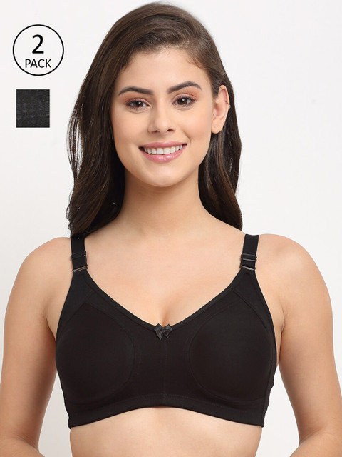 

Friskers Black Set of 2 Cotton Push-Up Bra - Lightly Padded