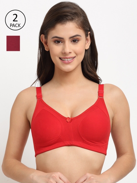 

Friskers Pack Of 2 Maroon & Red Premium Cotton Balconette Bra Lightly Padded