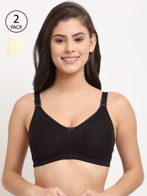 

Friskers Pack Of 2 Beige & Black Solid Balconette Bras - Wireless