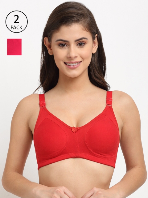 

Friskers Pack Of 2 Orange & Pink Premium Cotton Balconette Bra - Lightly Padded