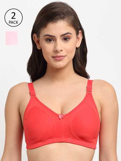 

Friskers Pack of 2 Pink & Red Solid Non Wired Medium Coverage Push-up Bra