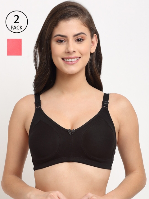 

Friskers Coral & Black Set Of 2 Balconette Bras