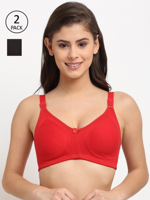 

Friskers Pack Of 2 Black & Red Premium Cotton Push-Up Bra Lightly Padded