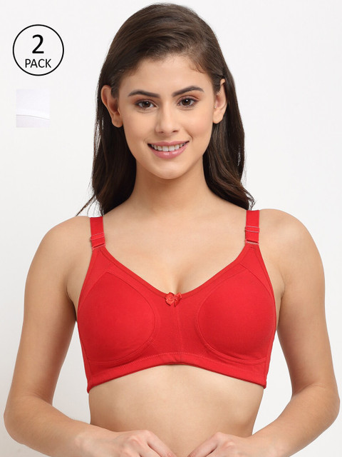 

Friskers White & Red Set of 2 Cotton Balconette Bra - Lightly Padded