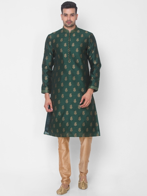 

Ethnicity Men Green Layered Kurta with Churidar