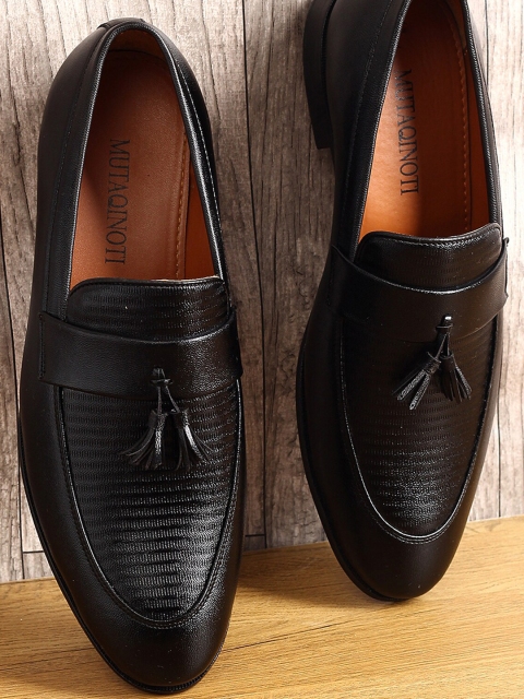 

MUTAQINOTI Men Black Patent Leather Loafers