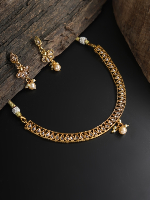 

Priyaasi Gold-Plated White Kundan Stone Studded Handcrafted Jewellery Set