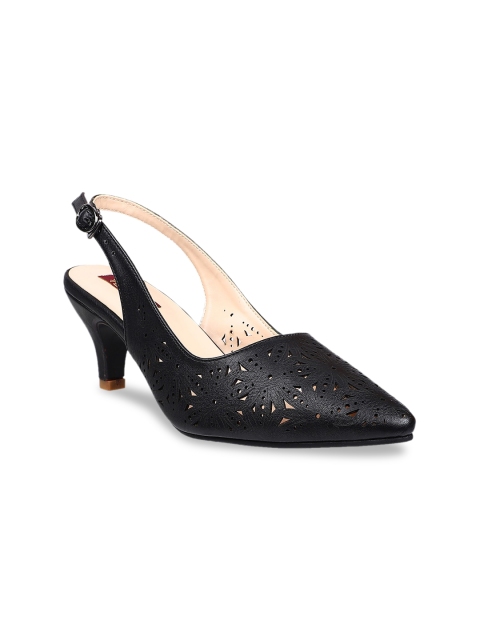 

SHUZ TOUCH Black Kitten Pumps with Laser Cuts