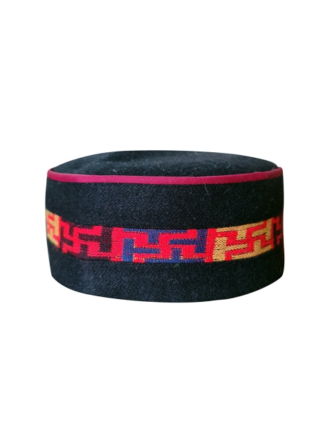 

Vastraa Fusion Unisex Black & Pink Medium-Braided Himachali Kullu Cap