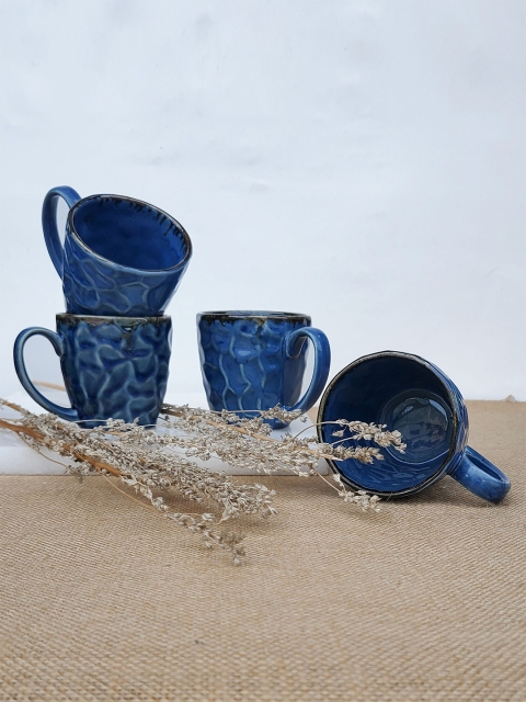 

Folkstorys Set of 4 Blue Textured Ceramic Matte Cups