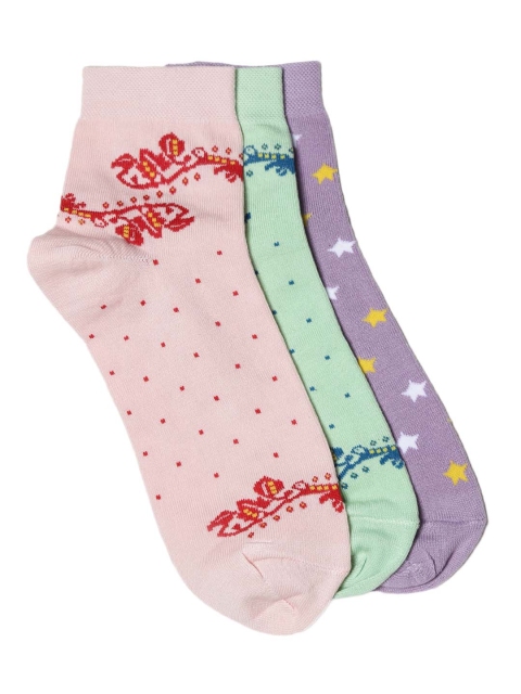 

DressBerry Women Set of 3 Patterned Ankle-Length Socks, Pink