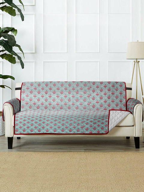 

Rajasthan Decor Green & Maroon Printed Quilted Cotton 2-Seater Sofa Cover