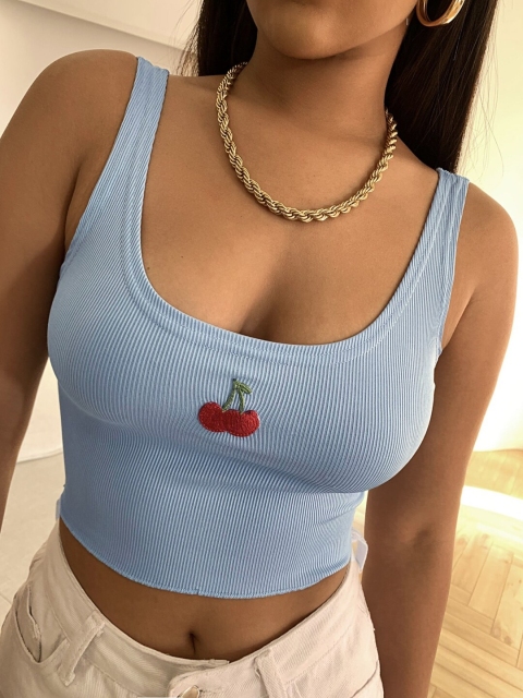 

GRACE & JACK Blue Embroidered Tank Crop Top