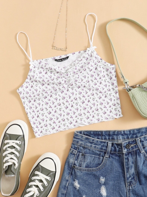 

GRACE & JACK White & Purple Floral Regular Crop Top