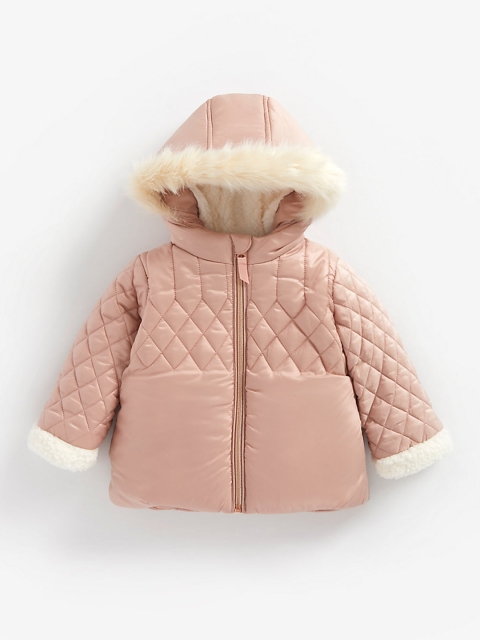 

mothercare Infant Girls Pink Quilted Hooded Parka Jacket