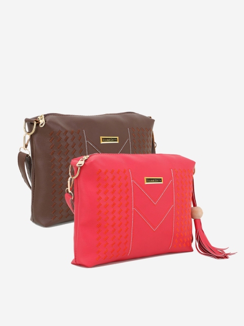 

Stropcarry Set Of 2 Brown & Red Textured Structured Sling Bag