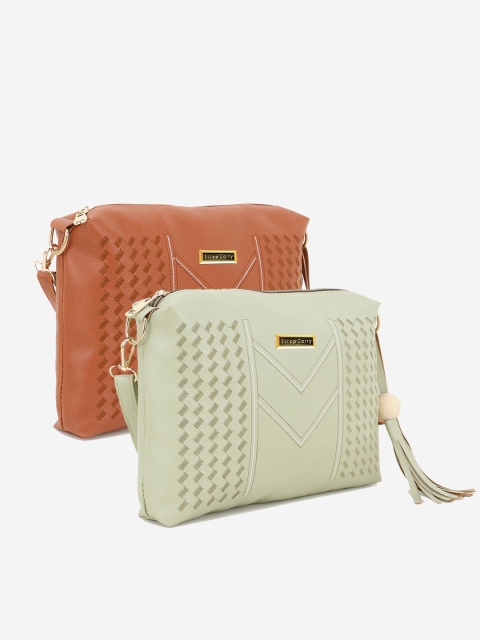 

Stropcarry Set Of 2 Brown & Green Textured Structured Sling Bag