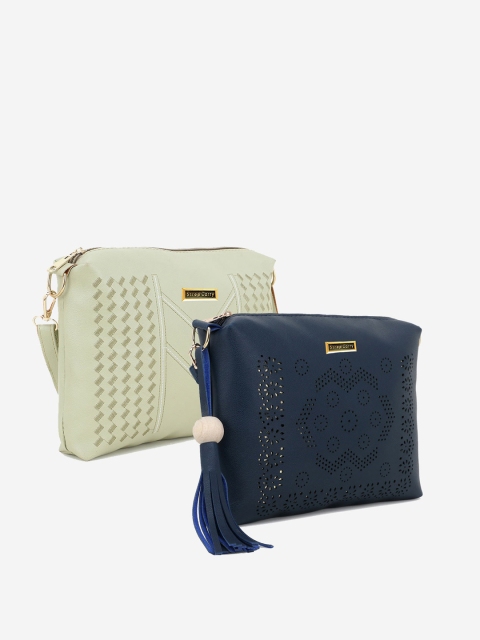 

Stropcarry Set Of 2 Navy Blue & Green Textured Structured Sling Bag