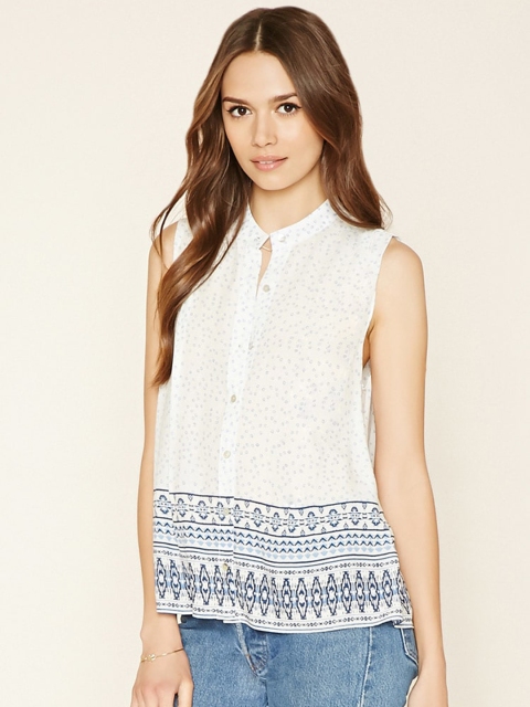 

FOREVER 21 Women White Printed Casual Shirt