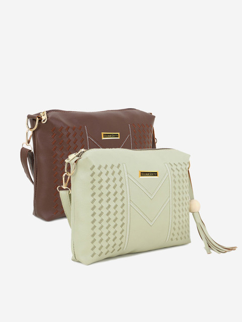 

Stropcarry Set Of 2 Brown & Cream-Coloured Structured Sling Bag
