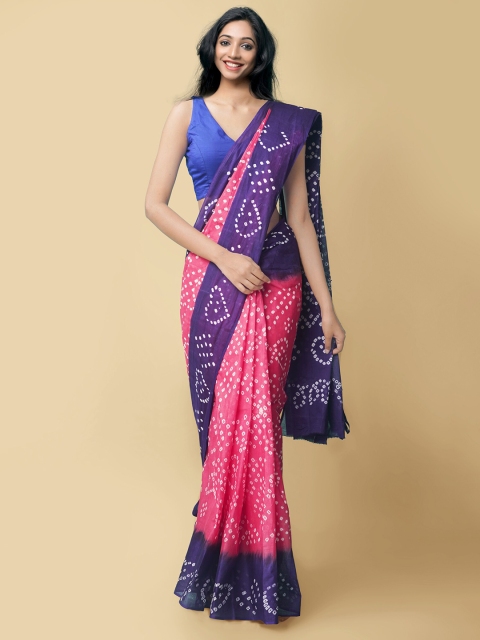 

Unnati Silks Pink & White Bandhani Pure Cotton Bandhani Saree