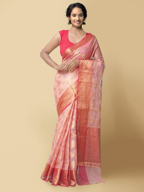 

Unnati Silks Pink & Gold-Toned Woven Design Zari Silk Cotton Kota Saree