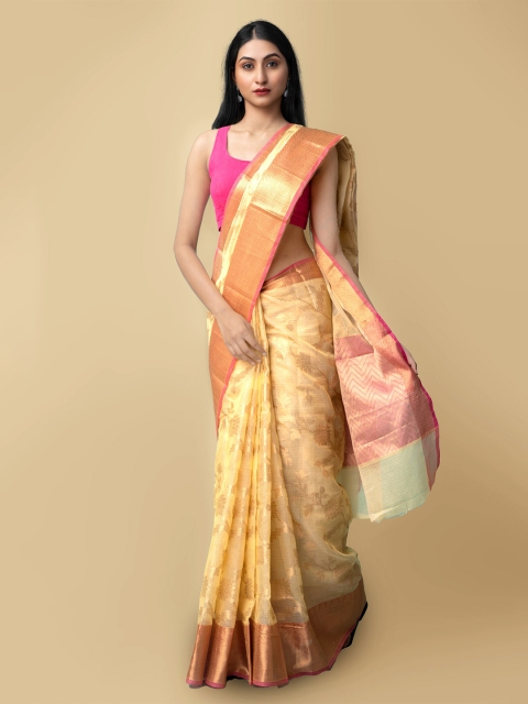 

Unnati Silks Women Yellow & Orange Pure Kota Banarasi Sustainable Saree