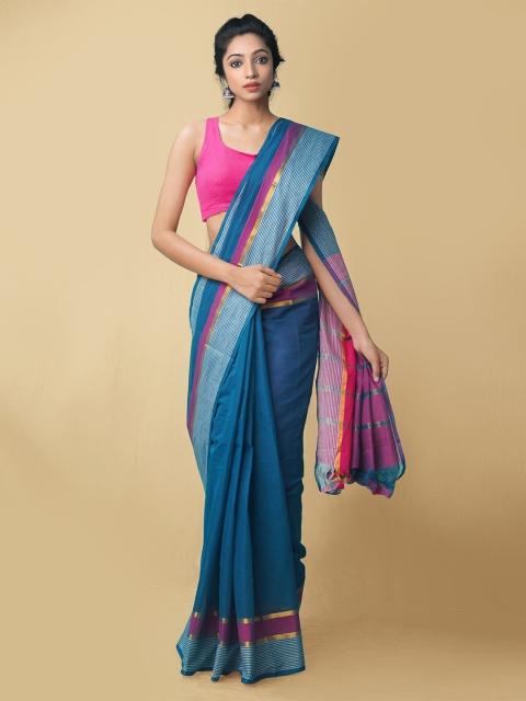 

Unnati Silks Blue & Magenta Pure Cotton Mangalagiri Saree
